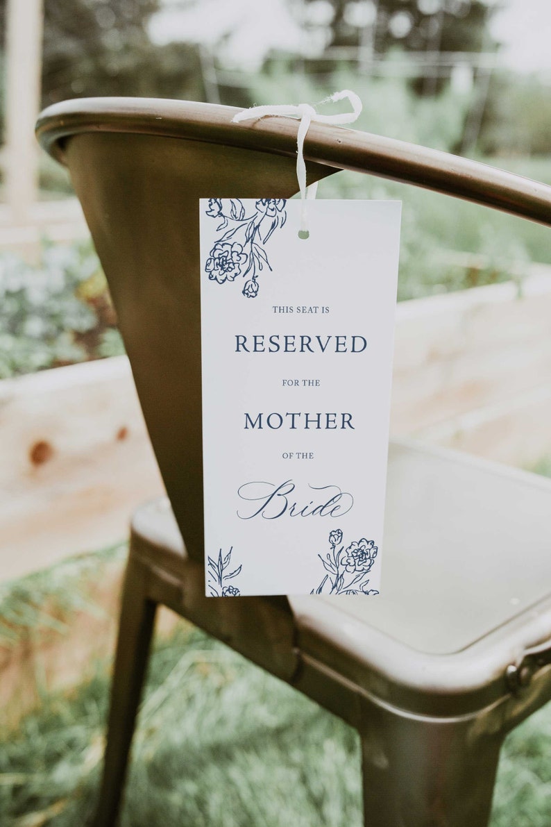Classic Wedding Seat Sign, Wedding Reserve Seat, Ceremony Décor, Reserved Wedding Chair Tag, Elegant Reserved Seat Sign, Filippa, RC0302 image 2