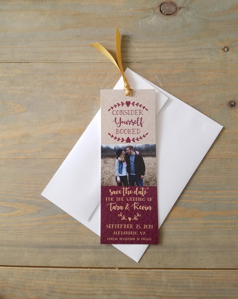Custom Bookmark Save the Date Photo Card Book Theme Wedding Etsy
