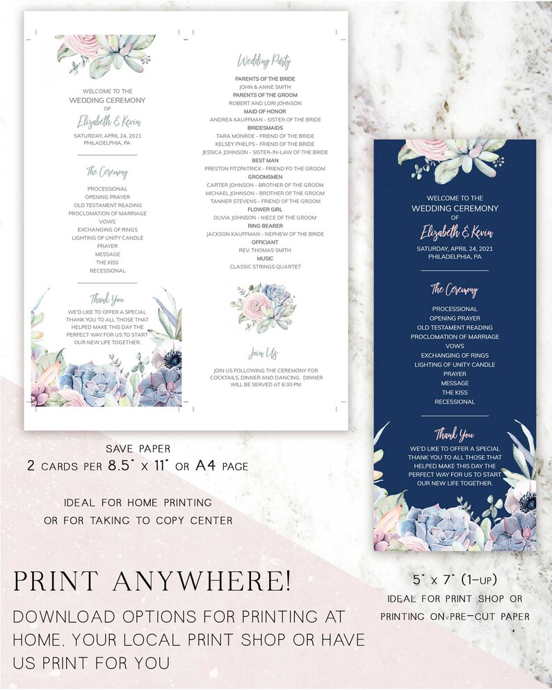 Printable Wedding Program templett order of ceremony Blush Wedding Ceremony Template Blush Wedding Programs Template RC18017