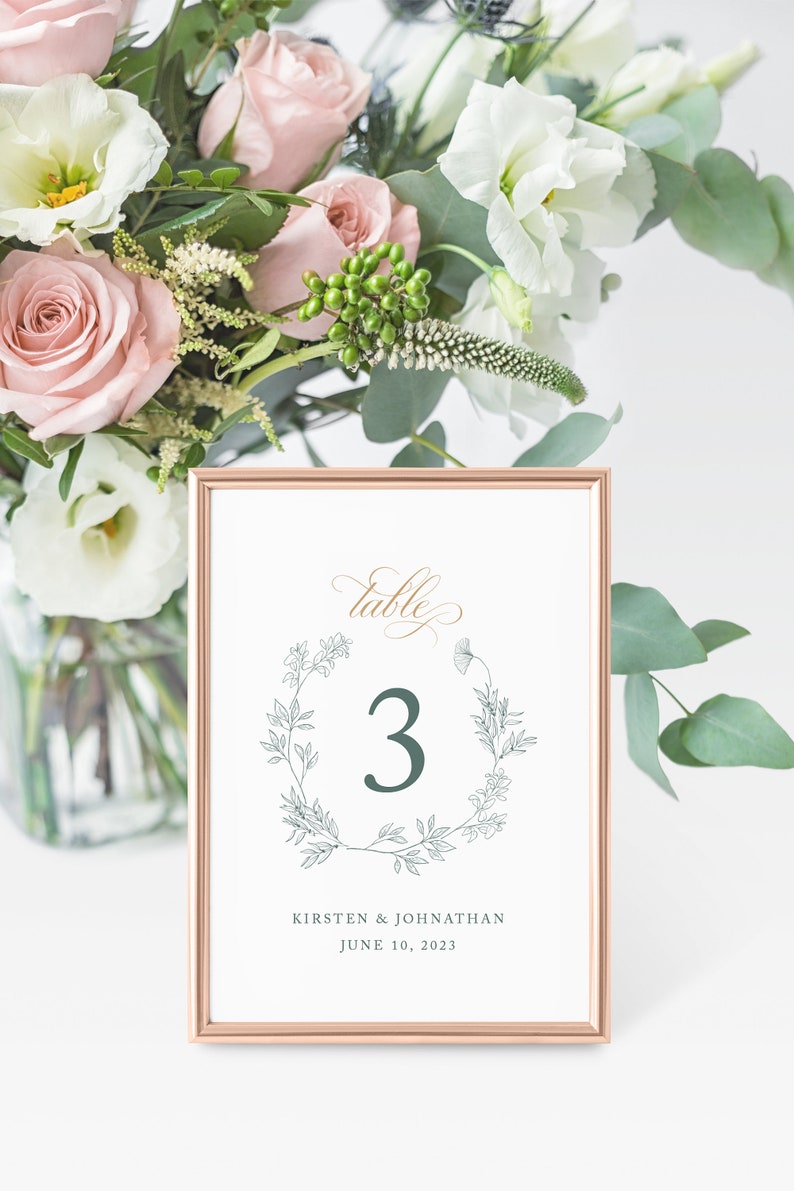 Classic Monogram Crest Wedding Table Numbers, Elegant Calligraphy, Printed Table Numbers, 4x6 or 5 x 7, Annabelle, RC0186 image 5