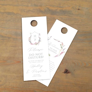 Wedding Do not disturb door hanger, wedding itinerary, wedding welcome, hotel door hangers, wedding monogram crest,  door tag, RC0132