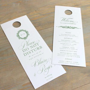 Wedding Crest Wedding Do not disturb wedding door hangers, Sage Green, Door Tag, Classic wedding, hotel door hangers, Blaire, RC0324