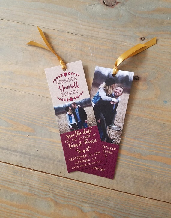 Custom Bookmark Save the Date Photo Card Book Theme Wedding Etsy