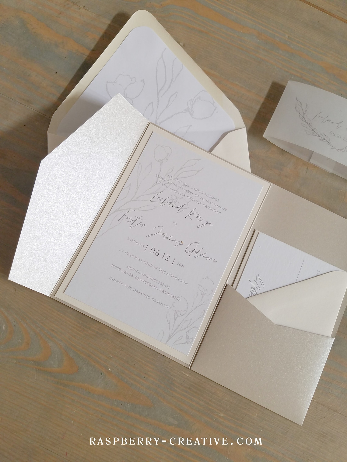 Neutral Vellum Pocket Wedding Invitation Set Modern Floral Etsy