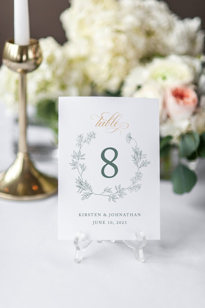 Classic Monogram Crest Wedding Table Numbers, Elegant Calligraphy, Printed Table Numbers, 4x6 or 5 x 7, Annabelle, RC0186 image 6