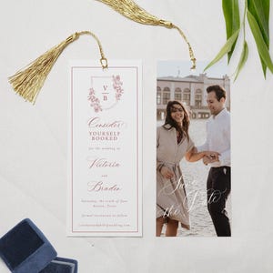 Elegant Save the Date Bookmark, Photo Save the Date, Vintage Book Theme Wedding Invite, Library Theme Bookmark Save Date, Filippa, RC0302