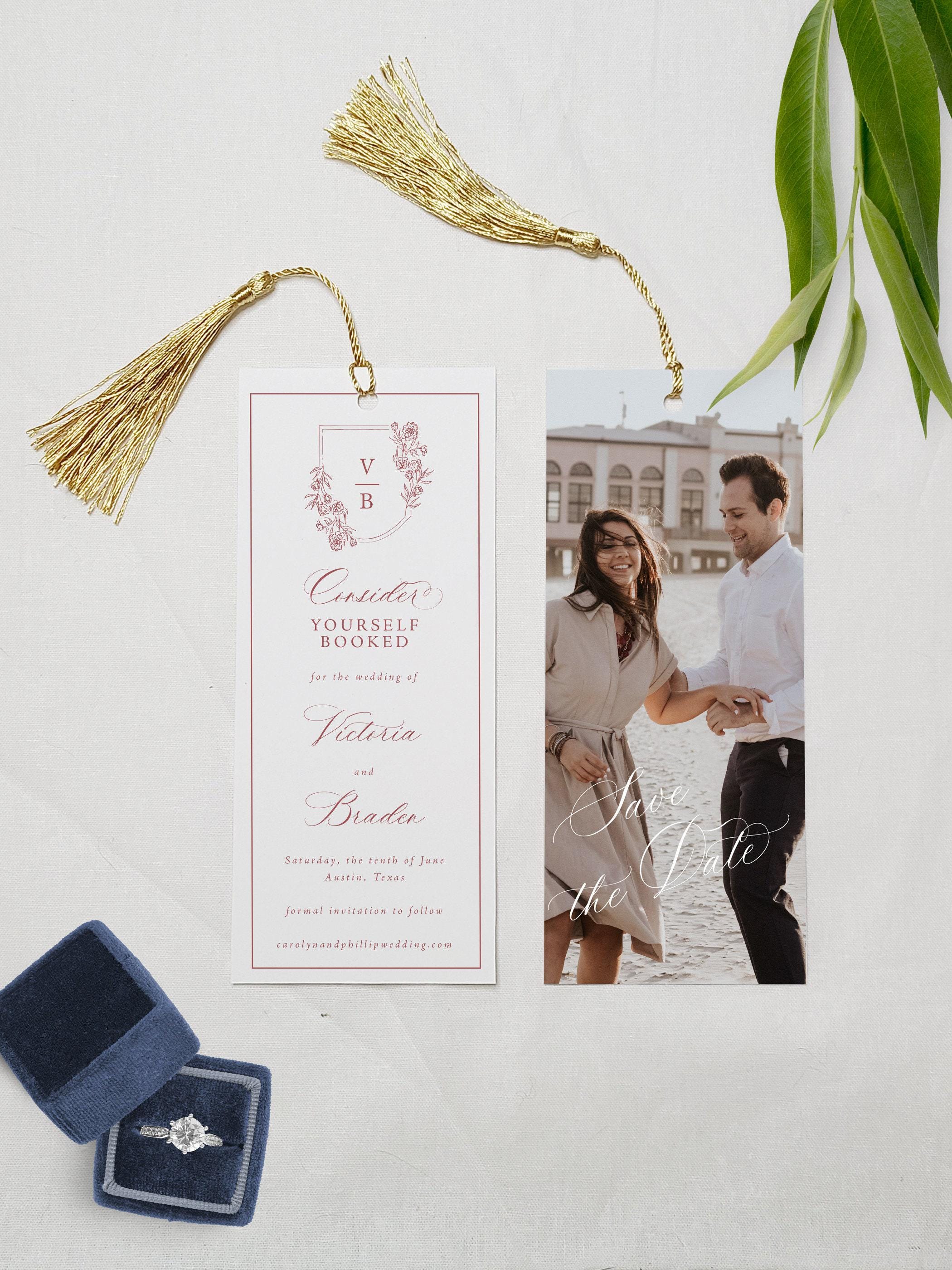 Elegant Save the Date Bookmark, Photo Save the Date, Vintage Book Theme Wedding Invite, Library Theme Bookmark Save Date, Filippa, RC0302