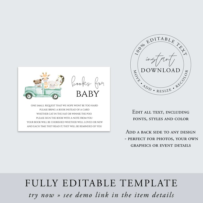 Instant download fully editable RC0153 Book Request Card Template bring a book printable virtual baby shower Baby Shower book for baby