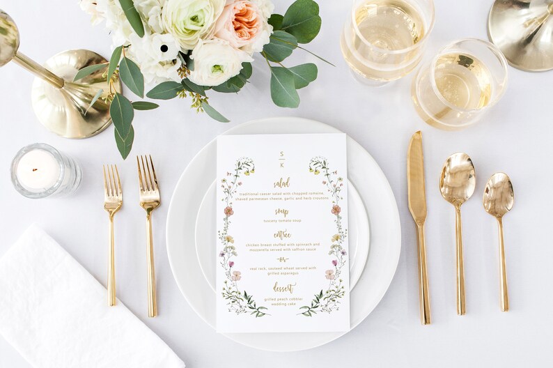 Wedding Menu Card for Reception, Wildflowers, Printed Dinner Menu Card for Wedding, Classic Elegant Wedding Stationery, Summer, RC0307 image 3