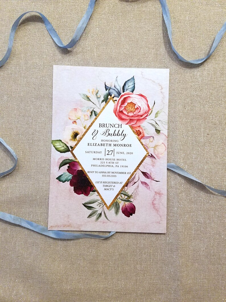 Watercolor Flower Invitation Bohemian Bridal Shower Invitation Couples Shower RC0001 Boho Brunch /& Bubbly Invitation with Envelope