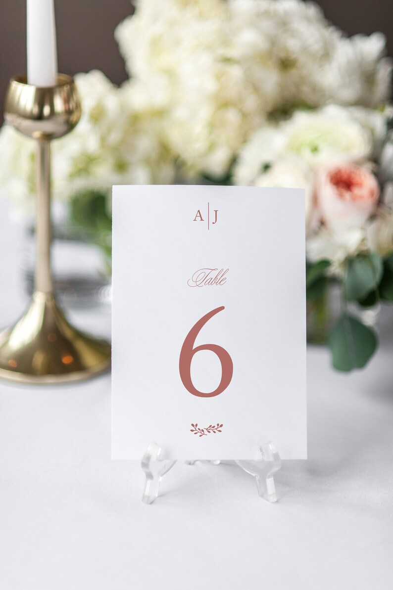 Botanical Wedding Table Numbers, Greenery Branch, Elegant, Printed Table Numbers, Modern Wedding, Boho, 4x6 or 5 x 7, Larisa, RC0101 image 2