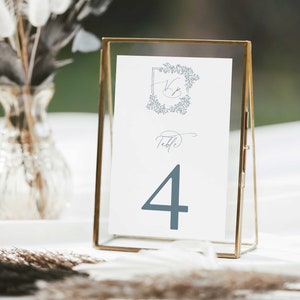 Classic Monogram Crest Wedding Table Numbers, Reception Table, Calligraphy, Printed Table Numbers, 4x6 or 5 x 7, Odette Collection, RC0302