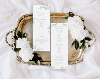 Wedding Ceremony Program, Order of Service, Elegant hand drawn roses, Order of ceremony, Flat Program, greenery, Alexis, RC0322