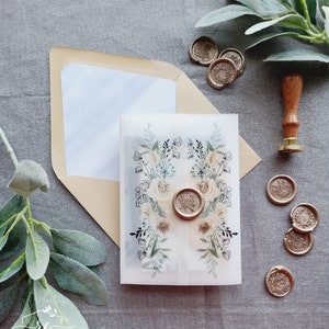 Dusty Blue Vellum Wrap, Wax Seal Add on, Vellum Wedding Invitation Suite, Elouise Collection, vellum wrap, vellum paper, wax seal, RC0002