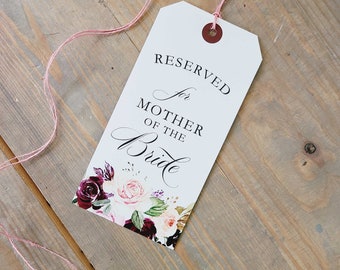 Burgundy Reserved Seat tag, Wedding Reserve Seat sign, Ceremony sign, Reserved Chair Tag, boho, bohemian, marsala, maroon, Seat Sign, RC0072