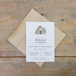 Barn Rehearsal Dinner Invitation with Envelopes, rustic wedding rehearsal, printed invite, country rehearsal invite, rehearse, RC0108