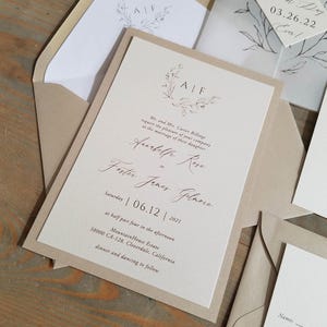 Vellum Wedding Invitation Suite with Hand Drawn Flowers, Neutral Vellum Wedding Invitation Set with Envelope Liner, RC20019
