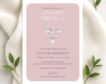 Pink Lingerie Bridal Shower Invitation Template, Printable Bridal Shower Invite, Instant Download, Fully Editable in Templett, RC0477