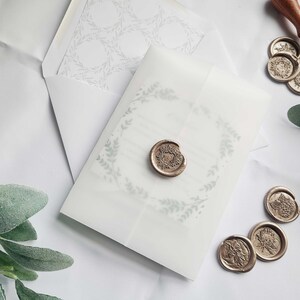 Boho Wreath Monogram Vellum Wrap - Wax Seal Add on for Oakley Collection Wedding Invitation Suite, summer, vellum jacket, wax seal, RC0198