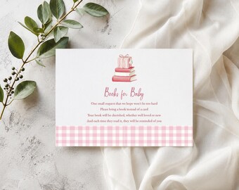 Book Request Card Template, Pink book for baby, bring a book printable, enclosure card, fully editable, Instant download, RC0481