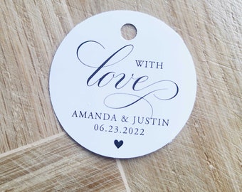 With Love Favor Tag for Wedding, Shower or Birthday,  2 Inch Round Party Favor Tag for Shower, Couples Shower, Custom Favor label