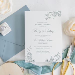 Calligraphy Bridal Shower Invitation with Envelopes, Monogram Crest, Elegant and Classic Wedding Shower, couples shower, Willow, RC0302