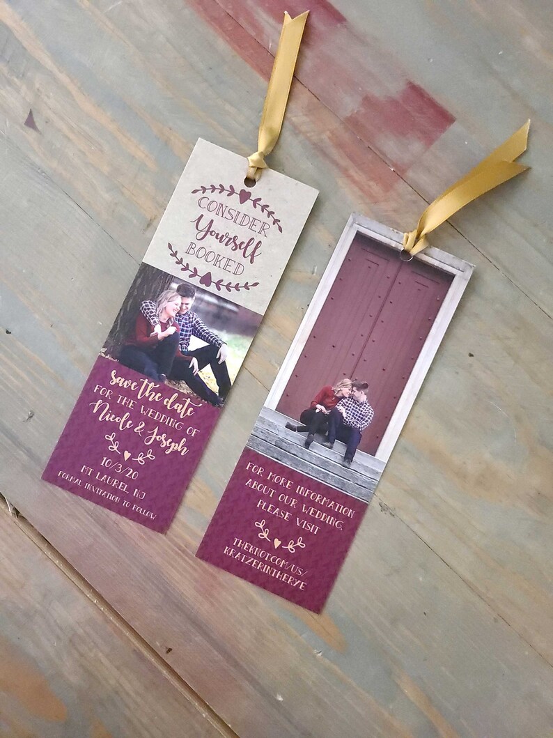 Custom Bookmark Save the Date Photo Card Book Theme Wedding Etsy