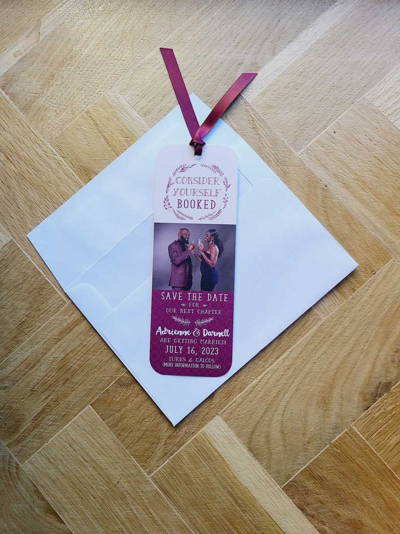 Bookmark Save the Date with Envelopes Customizable Wedding Save the Date Book Mark with Ribbon Wedding Date Card image 3