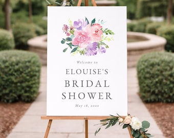 Purple Bridal Shower Welcome Sign Printable, Lavender Floral Wedding Welcome Sign Template, Bohemian Bridal Shower Poster, Printable, RC0023