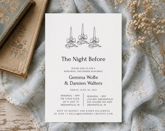 Rehearsal Dinner Invitation Template, The Night Before Printable, Botanicals, Fully Editable, TEMPLETT, Scarlett, RC0304