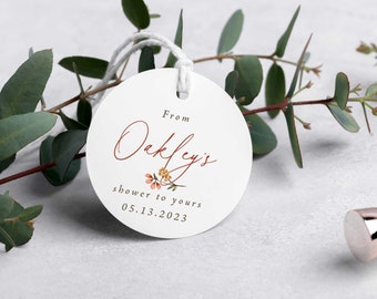 From My Shower to Yours Bridal Shower Favor Tag, 2 inches, Eucalyptus Greenery, Round Party Favor Tag, Baby Shower, Tatoama. RC0303