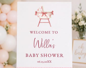 Pink Baby Shower Welcome Sign, French Nursery Baby Shower Welcome Poster, Fully Editable Text, Instant Download, RC0481