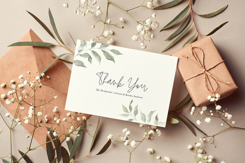 Sage Thank You Note Card, Floral Thank You Card with Envelope, Greenery, Wedding, Bridal Shower, Ava, Wedding Thank You Card, RC0224 image 1