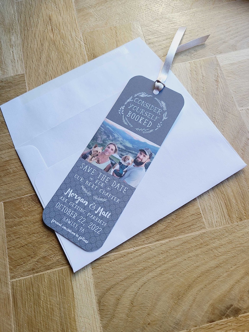 Bookmark Save the Date with Envelopes Customizable Wedding Save the Date Book Mark with Ribbon Wedding Date Card image 2