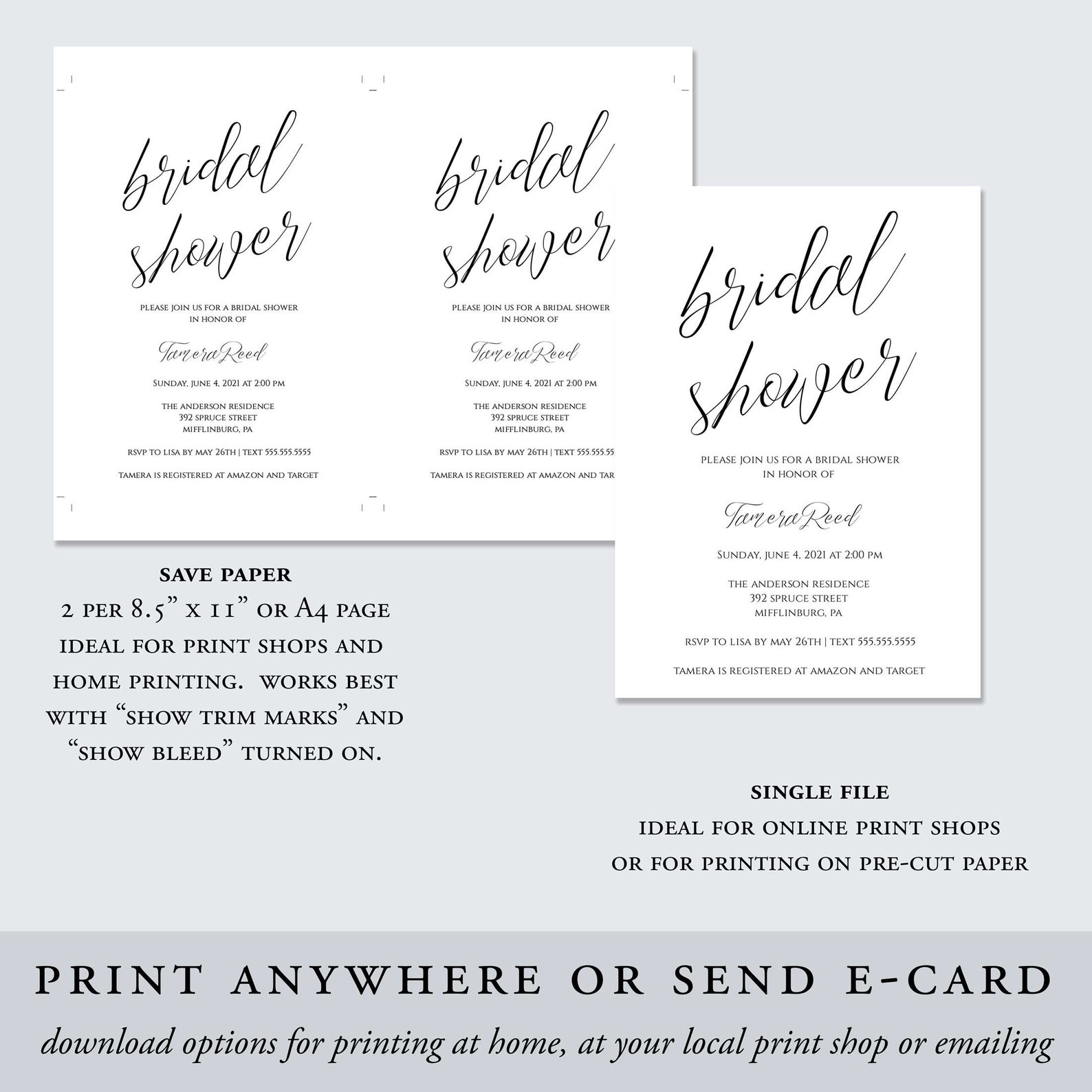 Printable Bridal Shower Invitation Template Bridal Shower - Etsy