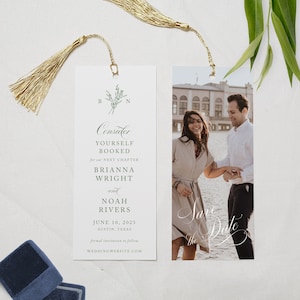 Elegant Save the Date Bookmark, Photo Save the Date Card, Book Theme Wedding Invite, Library Theme Bookmark Save the Date, Learie, RC0186