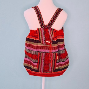 Pizon Red Artisanal Woven Textile Backpack from Mexico Boho Festival Coachella