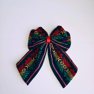 Small Traditional Mexican Textile Black Hair Bow Artisan Made Accessory Girls