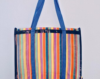 Handmade Mexican Mercado Tote Bag: Large Colorful Striped Market Bag