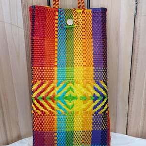 Mexican Bright Rainbow Handwoven Shopping Rolling Cart