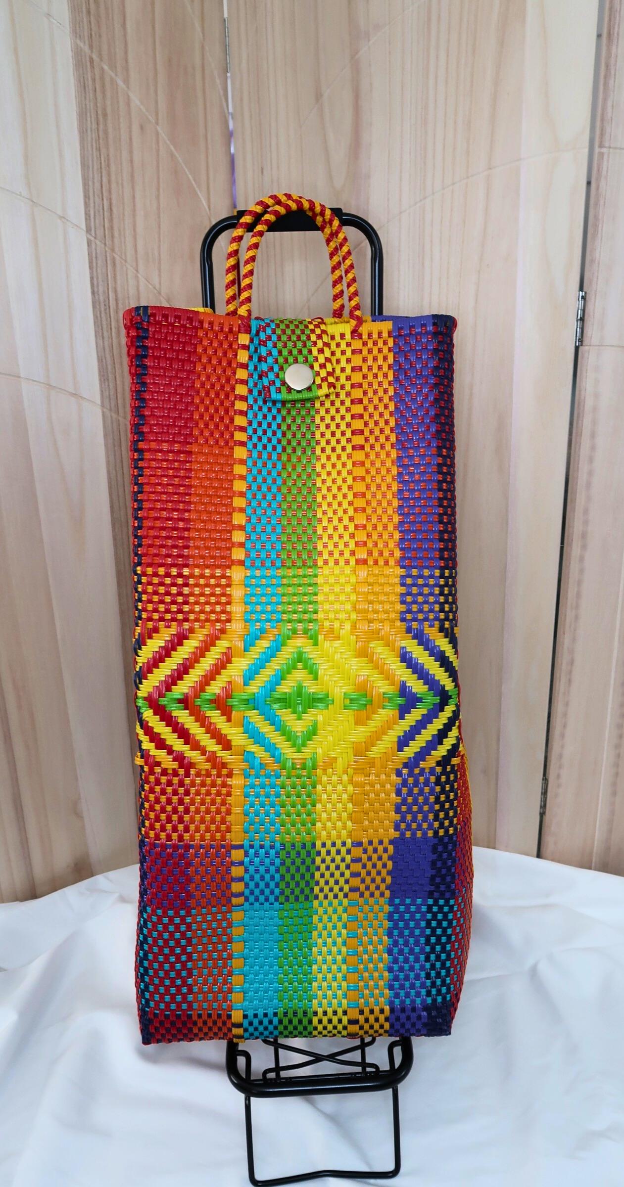 Mexican Bright Rainbow Handwoven Shopping Rolling Cart Israel