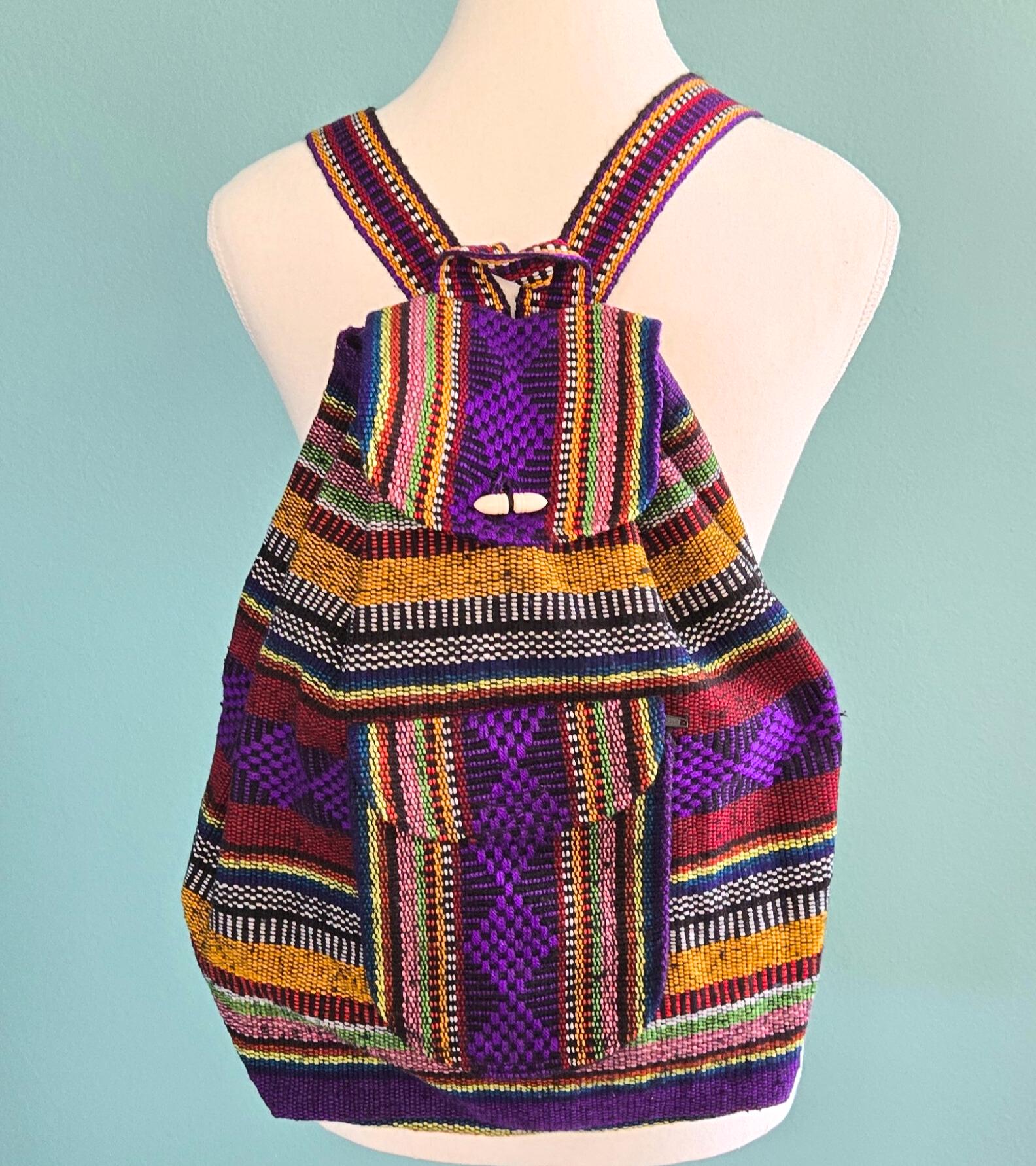 Pizon Purple Artisanal Woven Textile Backpack From Mexico 