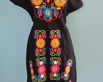 Handmade Embroidered Mexican Dress: Colorful Floral Boho Flare - Etsy Handmade Embroidered Mexican Dress: Colorful Floral Boho Flare - Etsy