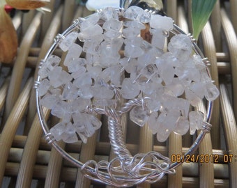 Wire Wrapped Tree of Life Rainbow Moonstone Pendant Necklace