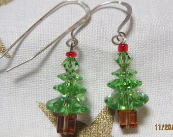 Christmas Tree Holiday Earrings - Peridot AB Swarvoski Crystal & Sterling Silver or Gold Vermeil ~ Handmade