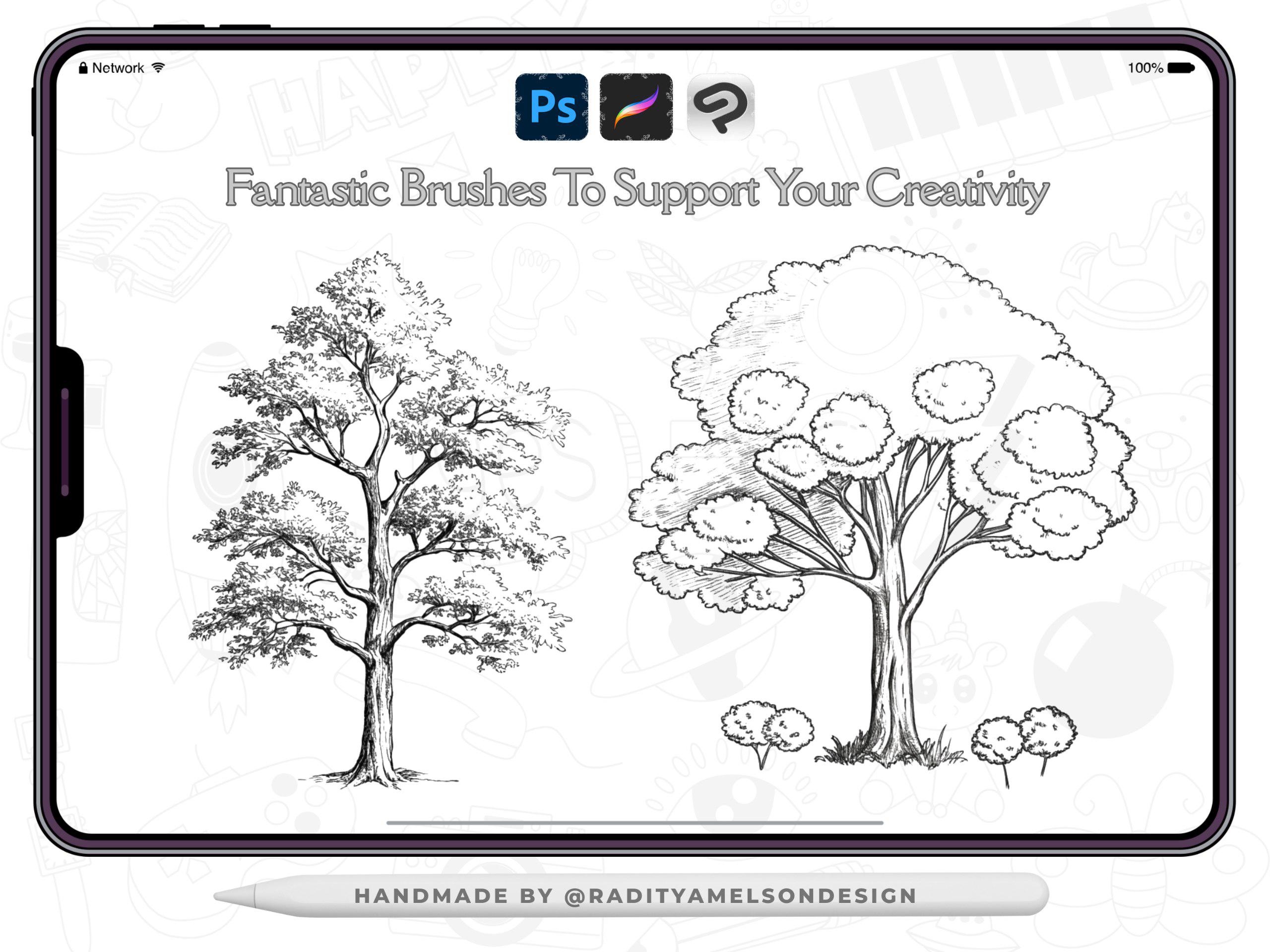 200 Tree Stamps for Procreate | Digital Brush Set - Etsy