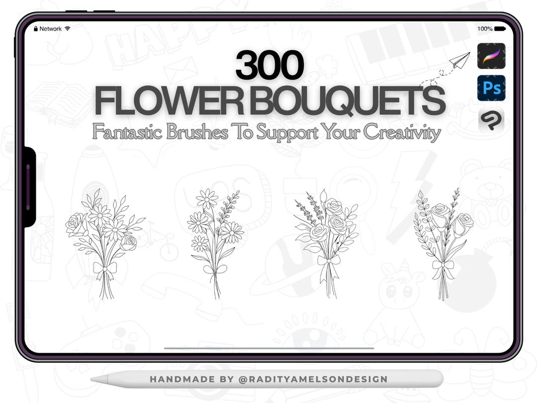 300 Flowers Bouquet Procreate Brushes - Complete Floral Collection for ...