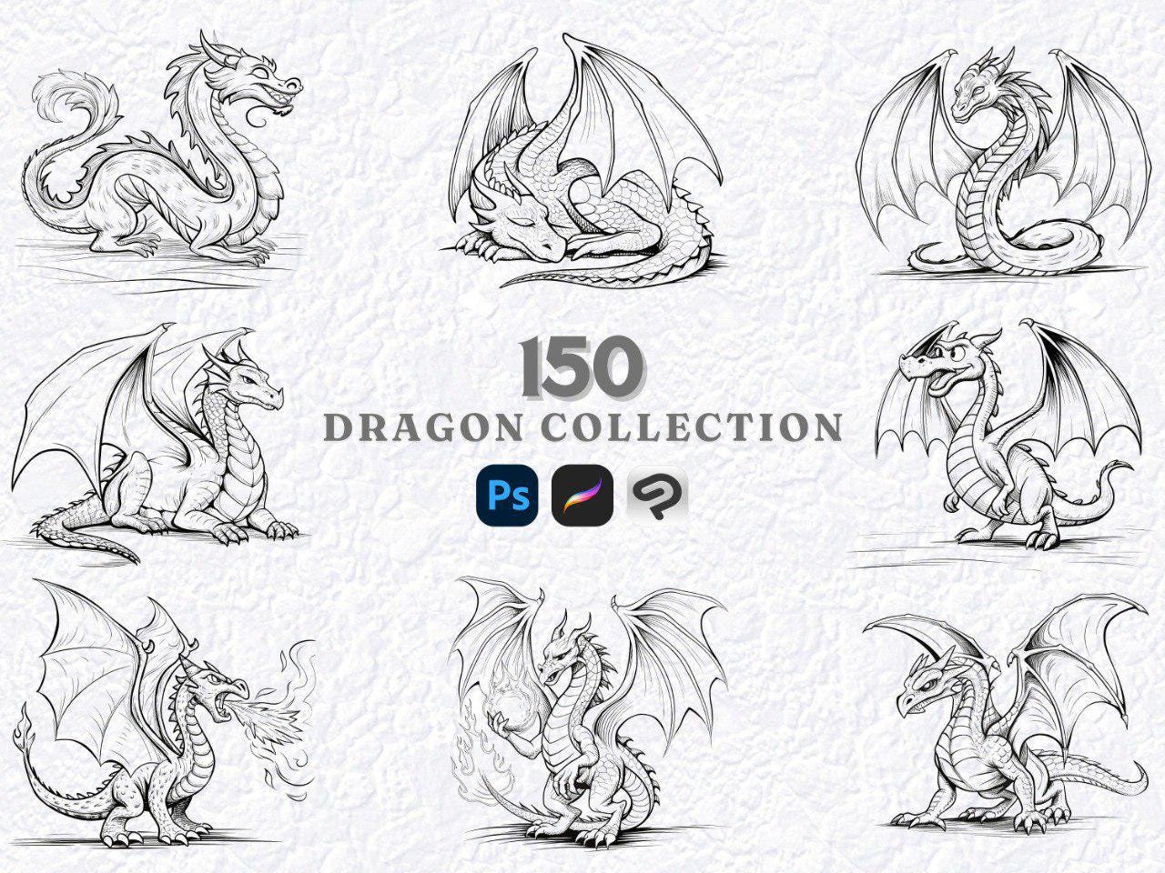 150 Dragon Procreate Brushes – Fantasy Art Mega Pack for Epic Creatures, Scales, Wings & Fire