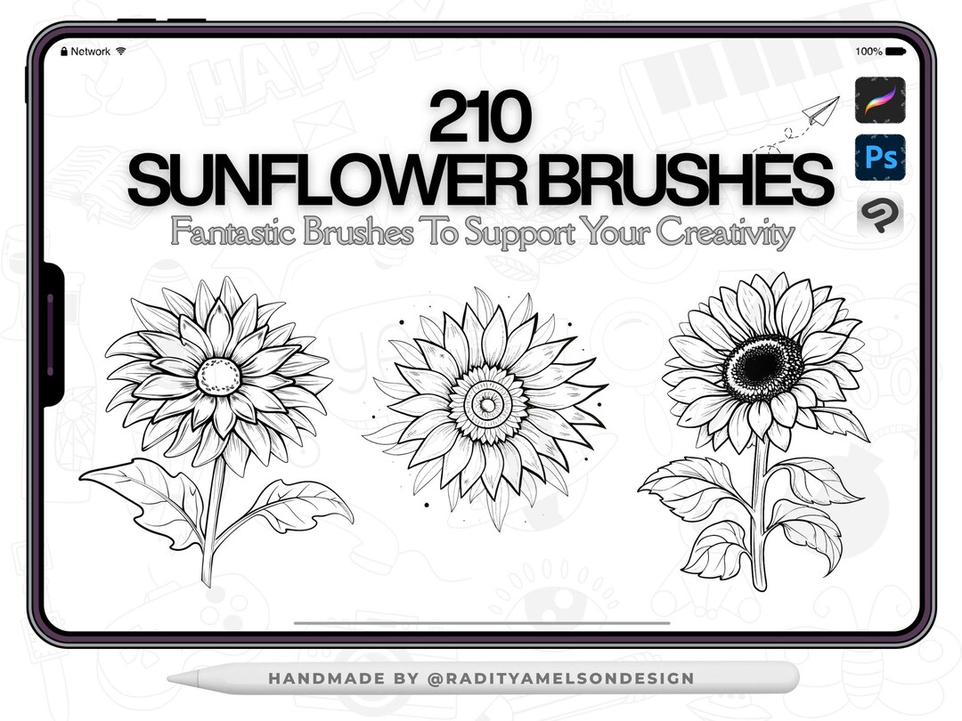 210 Sunflower Procreate Brushes - Complete Collection for Floral-themed ...