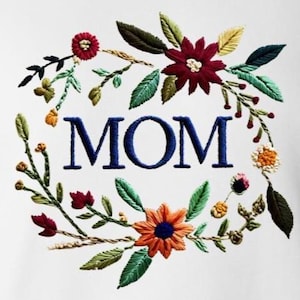 MOM Stickmotiv mit Blumenkranz - Instant Download Clipart für Sublimationsdesign und Bastelprojekte